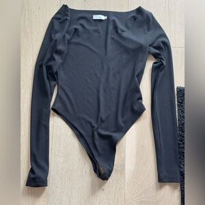 Meshki Black Long Sleeve Ribbed One-Piece Bodysuit